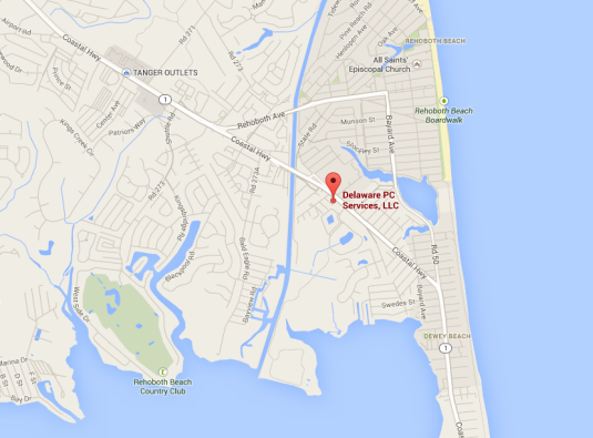 Map to Delaware PC Services in Rehoboth Beach Delaware